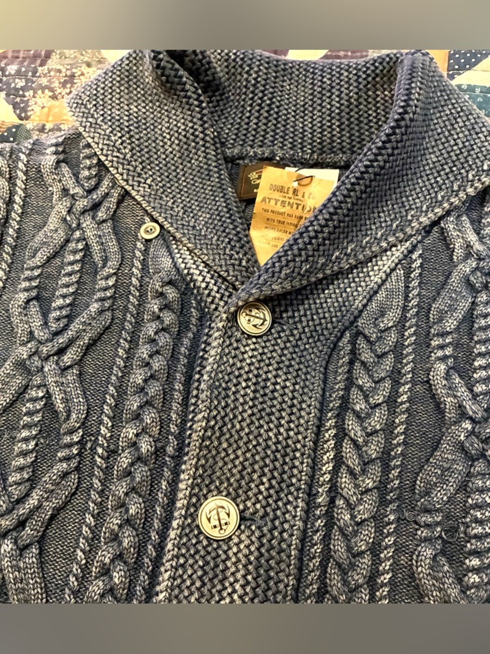 DOUBLE RL RALPH LAUREN RRL INDIGO CABLE KNIT SWEATER- MEN’S SIZE LARGE - Picture 7 of 10